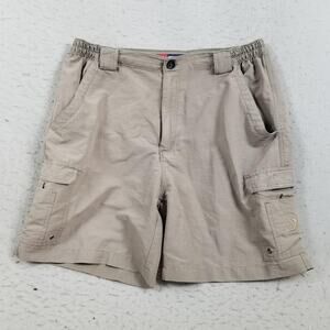 Reel Legends Shorts Mens Large Beige Cargo Elastic Waist 10 Inseam Fishing